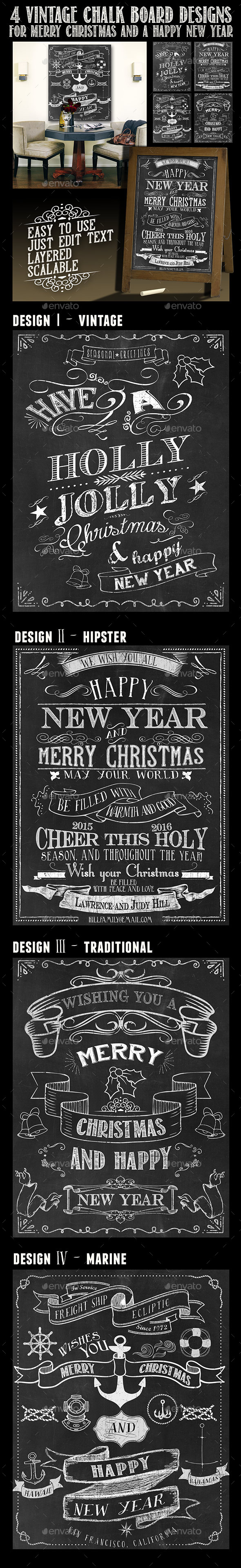 4 Retro Chalkboard Designs for Christmas and NY - Holidays Events