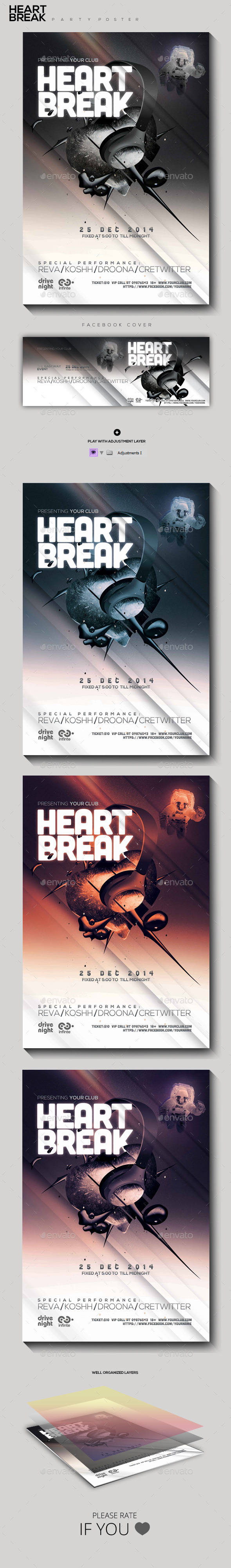 Heart Break Party Flyer - Clubs & Parties Events