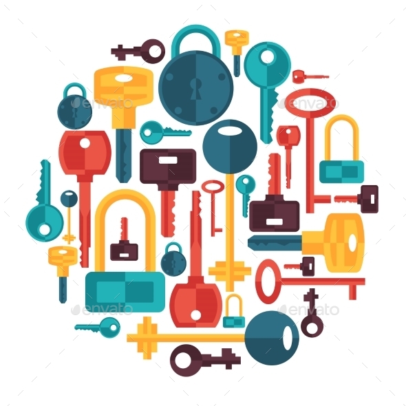 Background Design with Locks and Key Icons - Industries Business