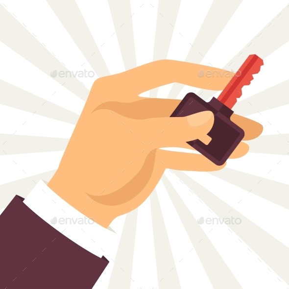 Hand Holding Key in Flat Style - Concepts Business