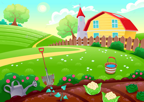 Countryside Scenery with Vegetable Garden - Landscapes Nature