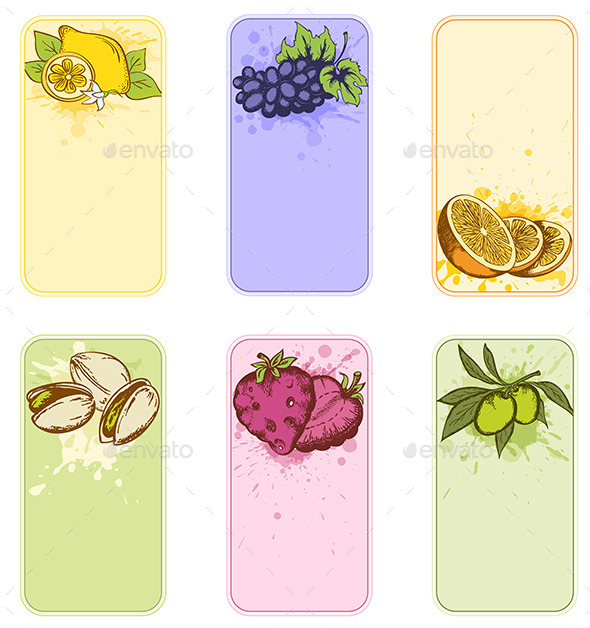 Vintage Labels with Fruits and Berries - Food Objects