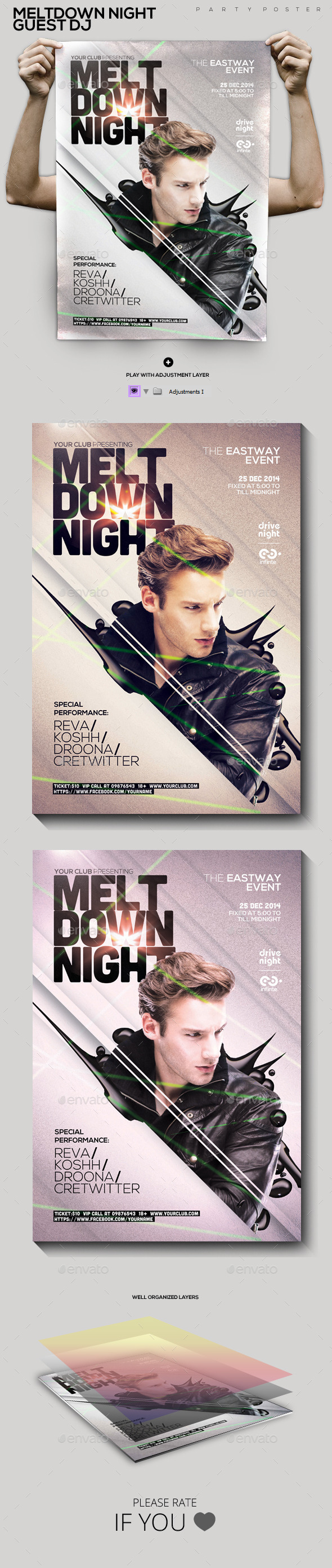 Meltdown Night Guest Dj Party Flyer/Poster - Clubs & Parties Events