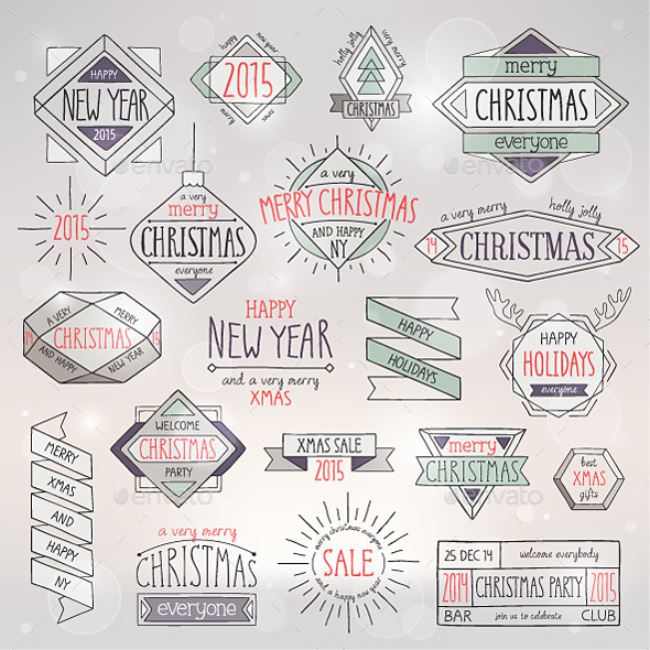Christmas Hand Drawn Emblems Set - Christmas Seasons/Holidays