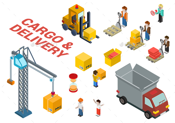 Flat 3D Isometric Cargo Delivery Shipment - Concepts Business