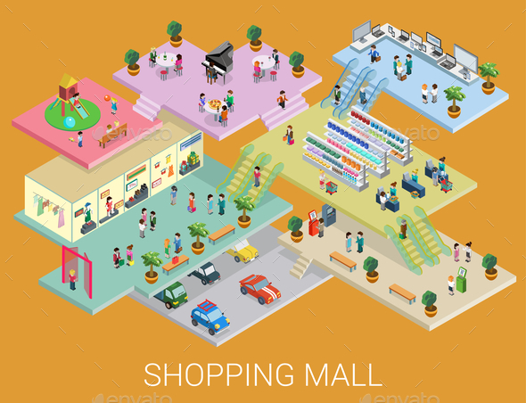 Isometric Shopping Mall Concept - Concepts Business