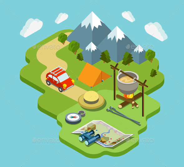 Outdoor Active Vacation Isometric Design - Concepts Business