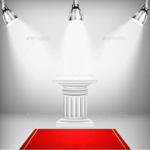 Illuminated Ionic Column with Red Carpet - Business Conceptual