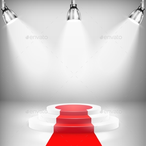Illuminated Podium with Red Carpet - Business Conceptual