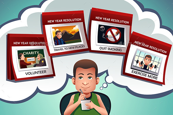 Man Writing About His New Year Resolution - Conceptual Vectors