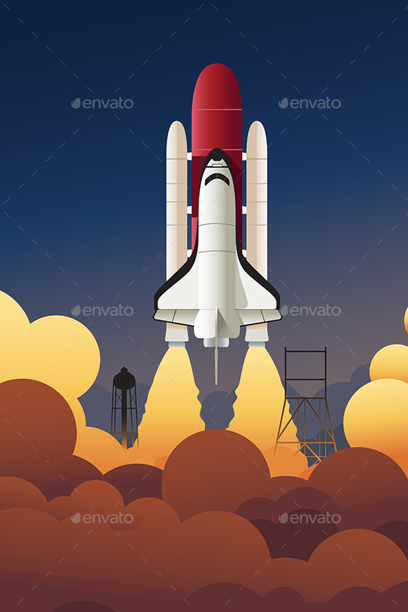 Rocket Launching into Space - Objects Vectors