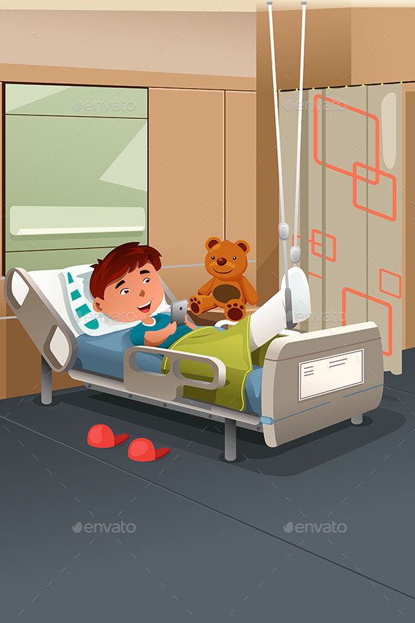 Kid with Broken Leg in the Hospital - People Characters