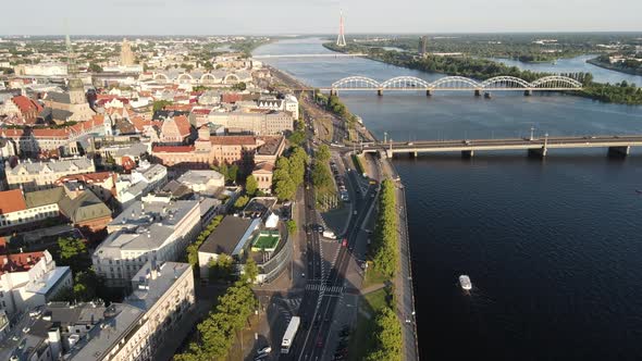Riga old town panorama with bridges alt