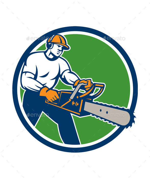 Lumberjack Tree Surgeon Arborist Chainsaw Circle - People Characters