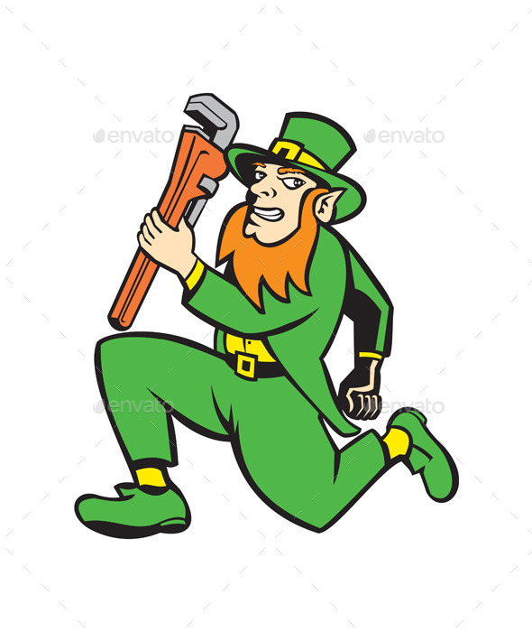 Leprechaun Plumber Running with Wrench - Miscellaneous Characters