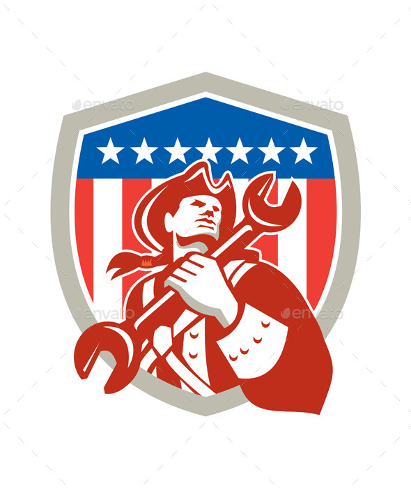 Mechanic American Patriot Holding Spanner Shield - People Characters