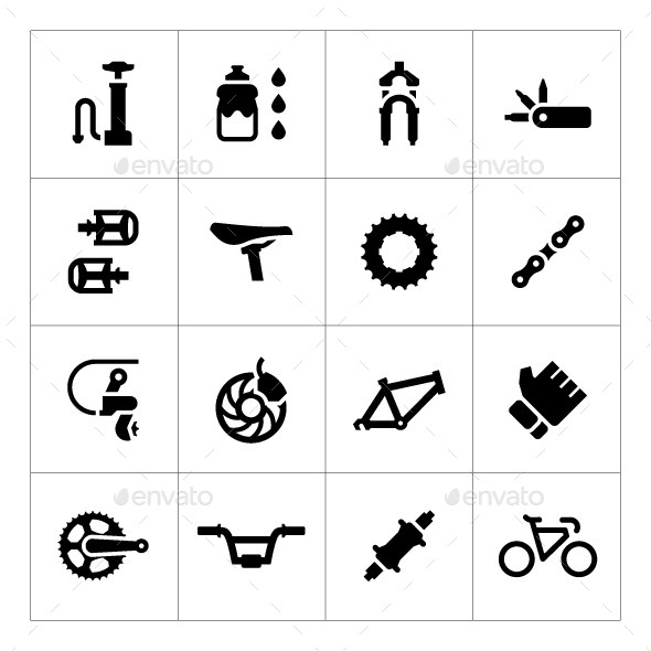 Set Icons of Bicycle Parts and Accessories - Man-made objects Objects