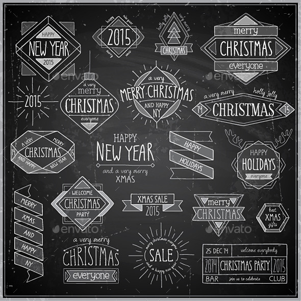 Christmas Hand Drawn Emblems Set - Christmas Seasons/Holidays