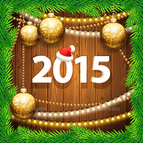 Happy New Year 2015 on Wooden Background - Christmas Seasons/Holidays