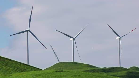 Wind Turbines With Blue Sky 