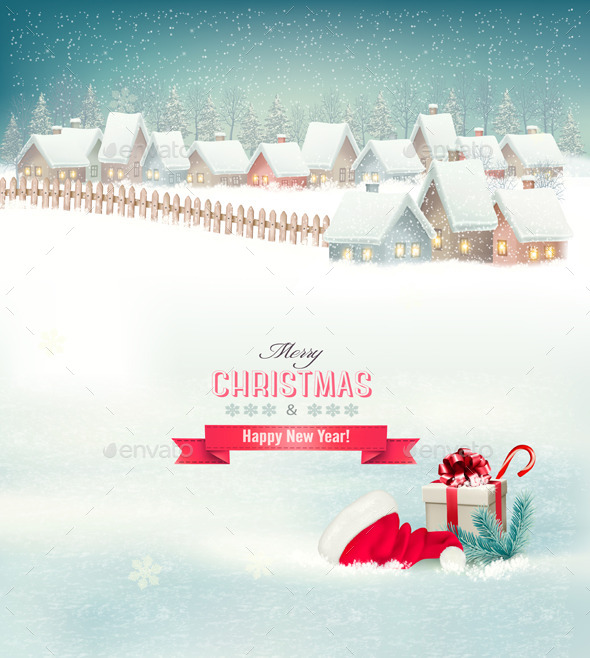 Holiday Christmas Background with a Village - Christmas Seasons/Holidays