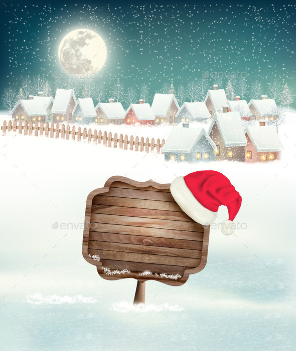 Winter Holiday Christmas Background with a Village - Christmas Seasons/Holidays