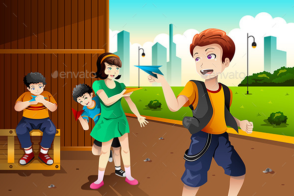 Kids Playing Paper Plane - Sports/Activity Conceptual