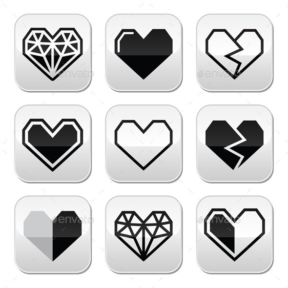 Geometric Heart for Valentine's Day Grey Buttons - Valentines Seasons/Holidays