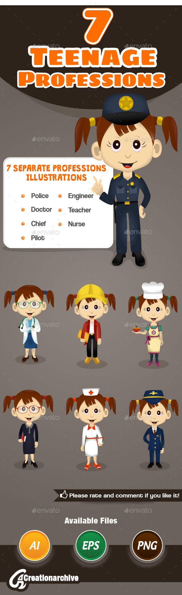 7 Teenage Professions - Characters Vectors