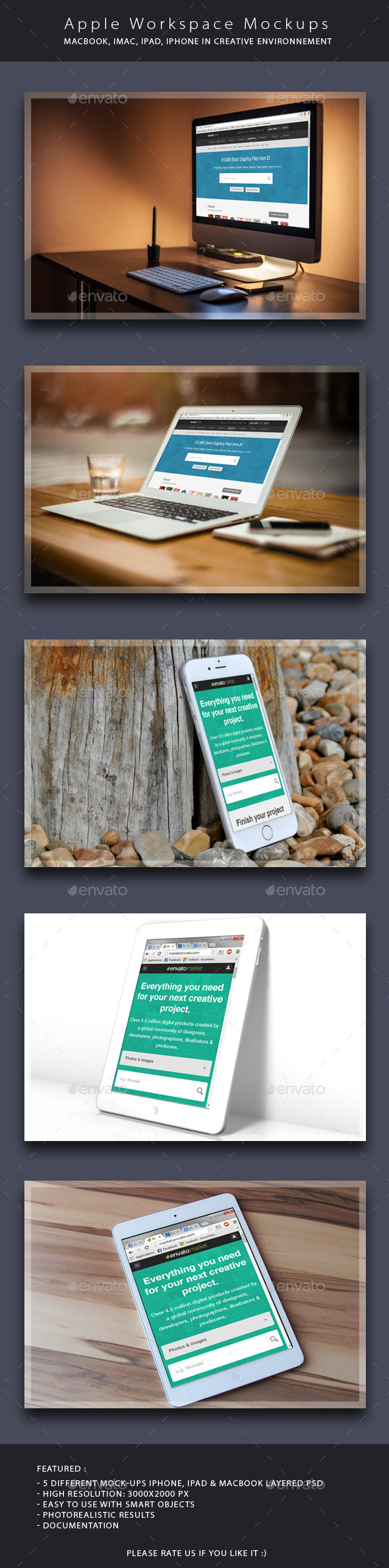 Apple Workspace Mockups - Displays Product Mock-Ups
