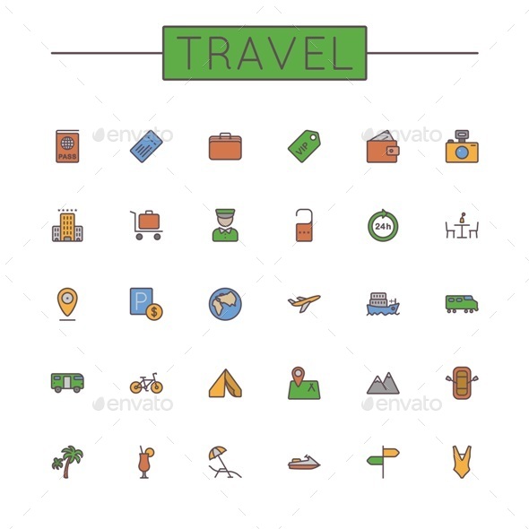 Vector Colored Travel Line Icons - Business Icons