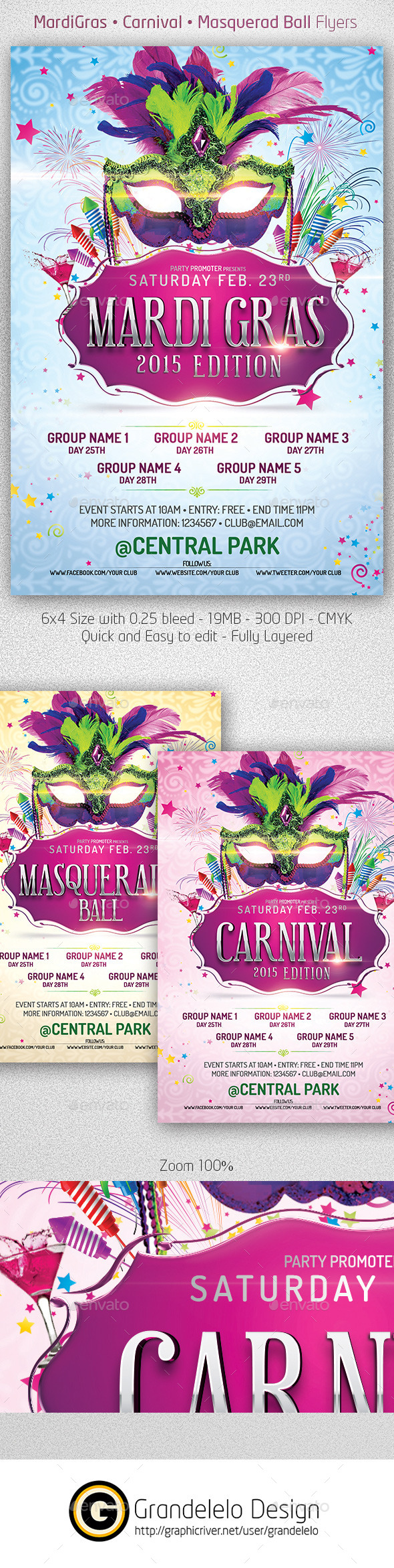 Mardi Gras 2015 The Poster Template - Clubs & Parties Events