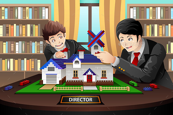 Father and Son Building a Brick House - Concepts Business