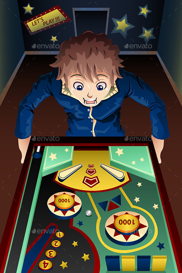 Man Playing Pinball Machine - People Characters