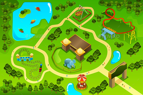 Map of an Amusement Theme Park - Objects Vectors