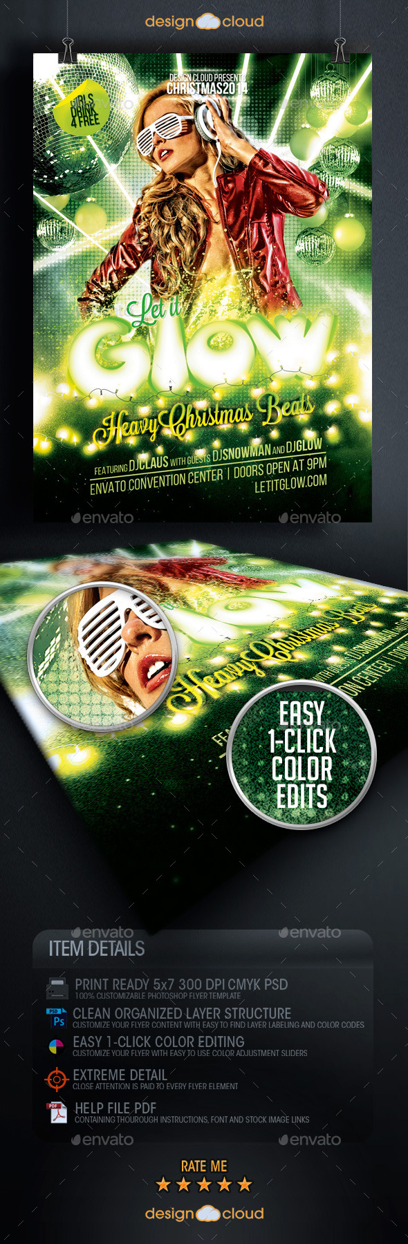 Let it Glow Christmas Event Flyer Template - Clubs & Parties Events