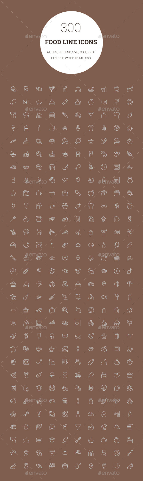 300 Food Line Icons - Food Objects