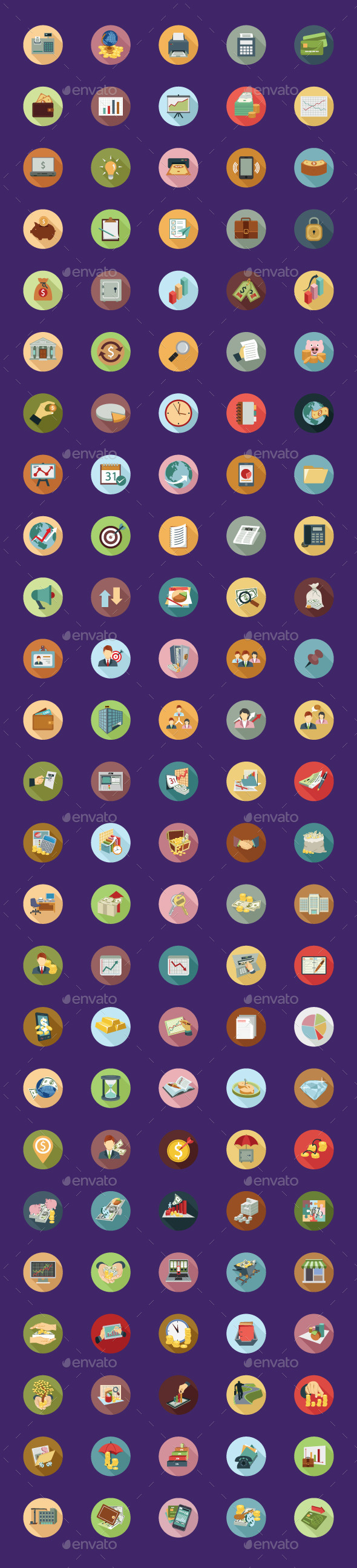 125 Financial Flat Color Icon Set - Business Icons