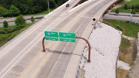 Pennsylvania Turnpike Sign On Freeway Aerial