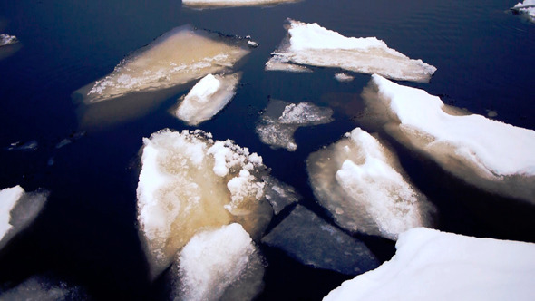 Floating Of Onego Lake Ice, Petrozavodsk