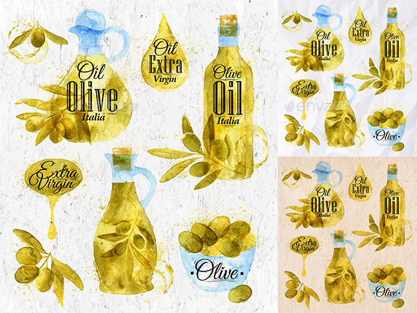 Watercolor Olives - Food Objects