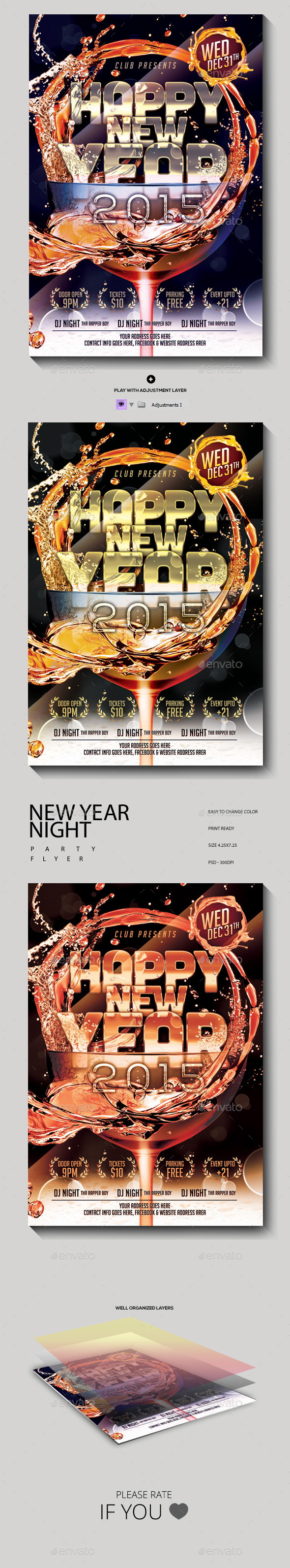 New Year Party Flyer Template - Holidays Events