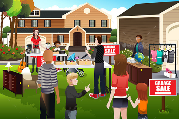 People Having a Garage Sale - People Characters