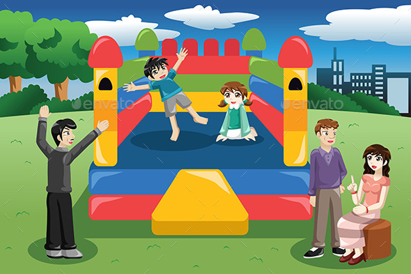 Kids Playing in a Bouncy House - Sports/Activity Conceptual