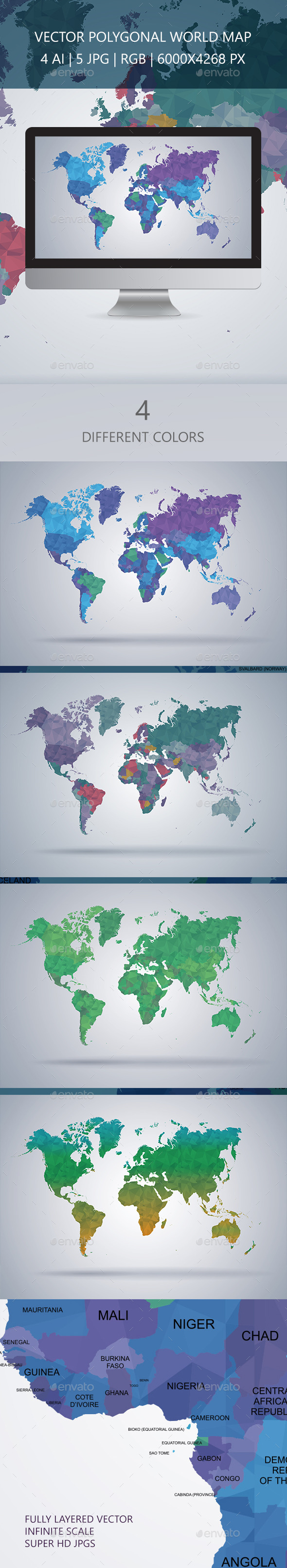 World Map Polygon Vector - Travel Conceptual