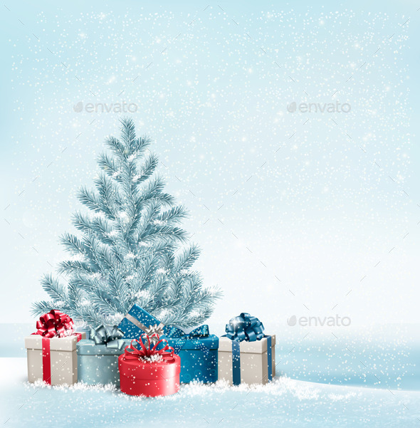Christmas Tree with Presents Background - Christmas Seasons/Holidays