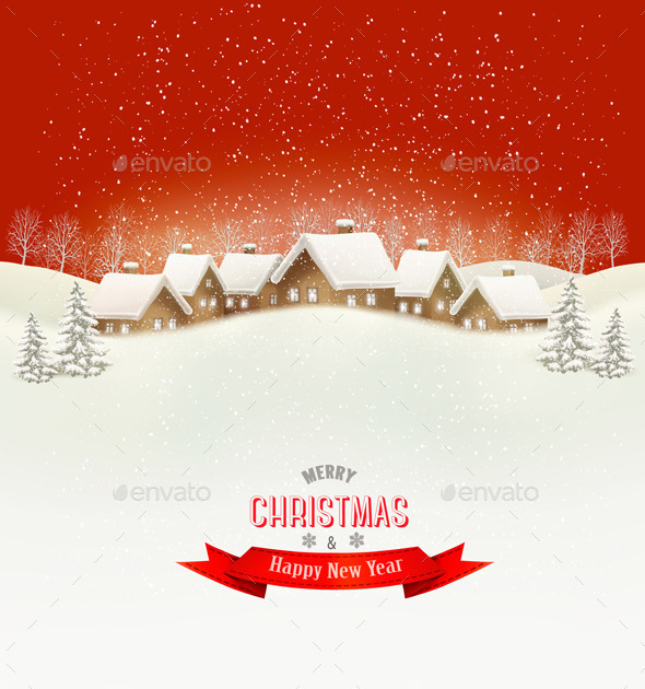 Winter Village Evening Background - Christmas Seasons/Holidays