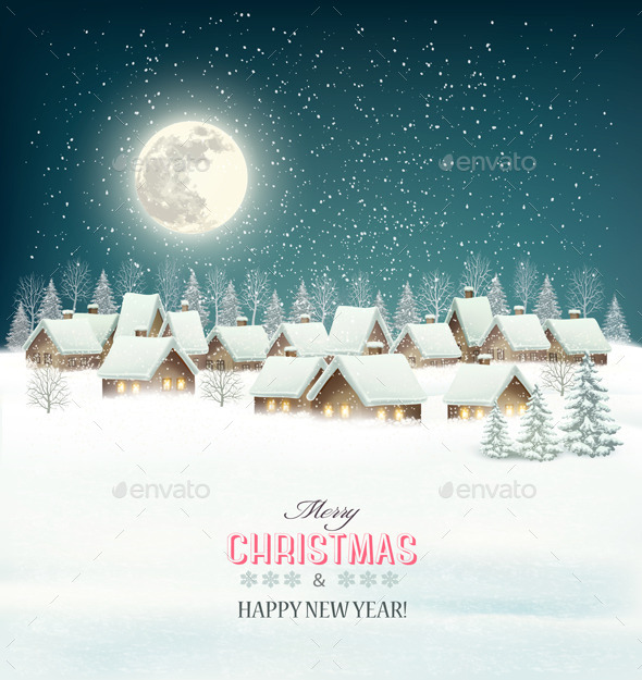 Winter Village Night Background - Christmas Seasons/Holidays