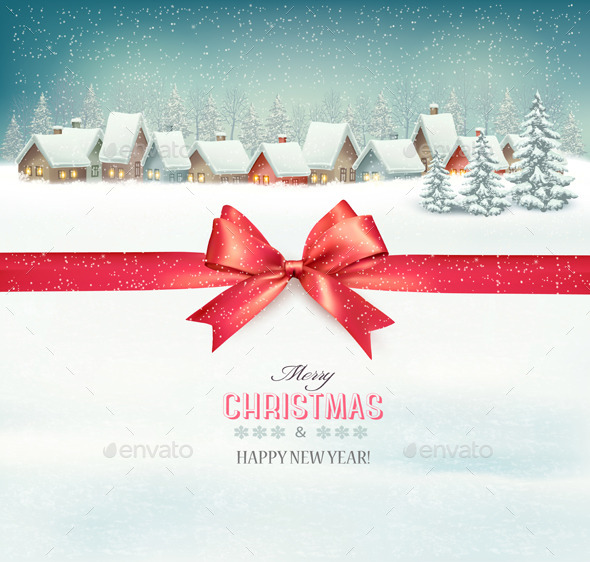 Holiday Christmas Background with a Village - Christmas Seasons/Holidays