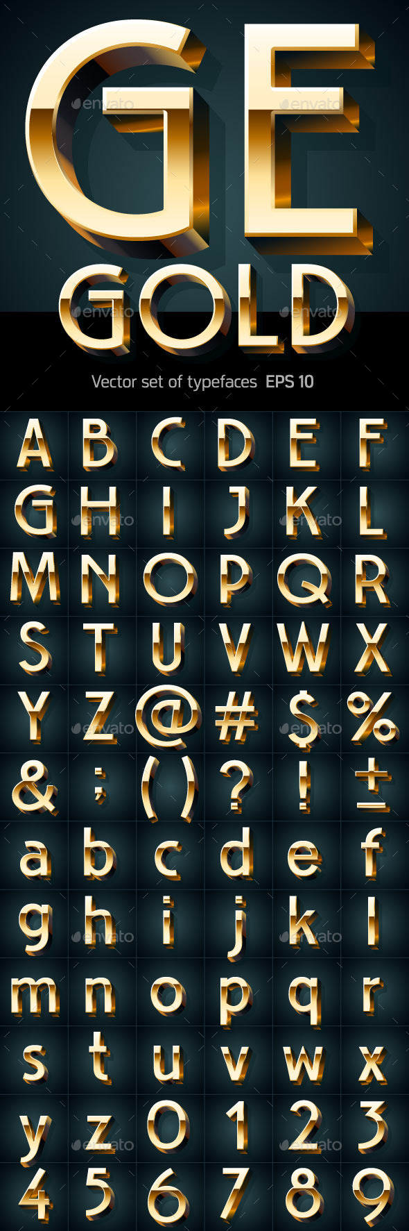Illustration of Golden 3D Alphabet - Decorative Symbols Decorative